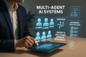 Multi-agent AI system dashboard showing intelligent agents working together to automate daily tasks and improve business workflow efficiency.