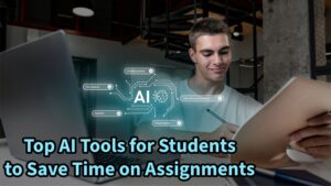 Students using AI tools on laptops while studying and writing assignments in a modern learning environment